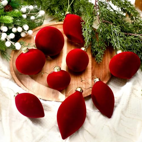 Vertintong Red Velvet Christmas Ornaments Large Glass Velvet Christmas Balls Ornaments Bulk 12 Pcs Red