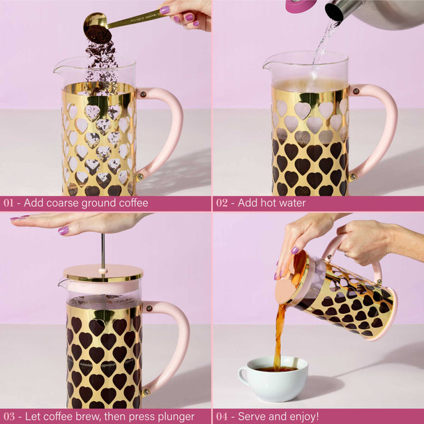 Paris Hilton French Press Coffee Maker With Heart Shaped Measuring Scoop 2Piece Set Pink