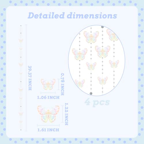Hzjjjkupn Iridescent Butterfly Crystal Beaded Short Curtain Acrylic Door Beads Hanging For 4Pcs