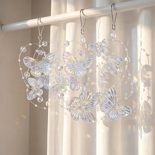 Hzjjjkupn Iridescent Butterfly Crystal Beaded Short Curtain Acrylic Door Beads Hanging For 4Pcs