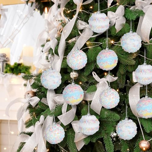 Vertintong Candy Christmas Ornament Pastel Christmas Balls Hanging Decoration Macaron Color Foam 2.36 Inches 16 Pcs