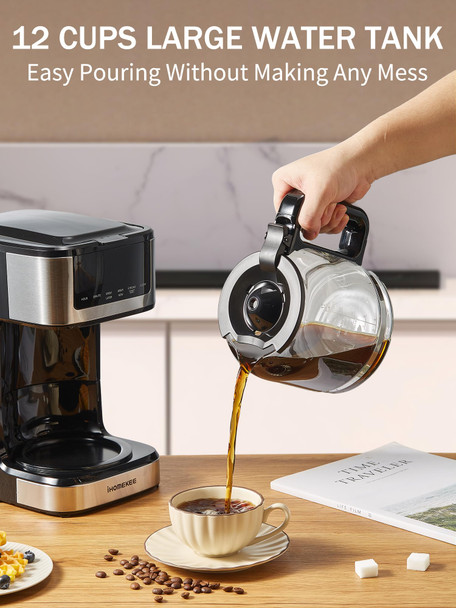 Ihomekee Coffee Maker Programmable Drip Coffee Maker Regular and Strong Brew Drip 12 Cup Black