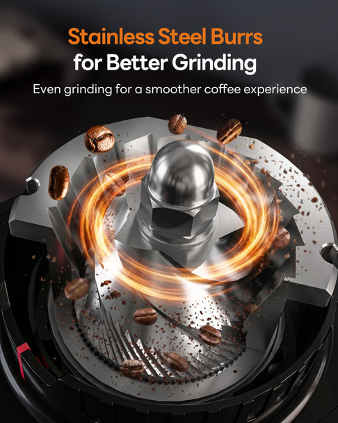 Aromaster Burr Coffee Grinder With 45 Grind SettingsAdjustable 5'40S TimerStainless Steel Conical