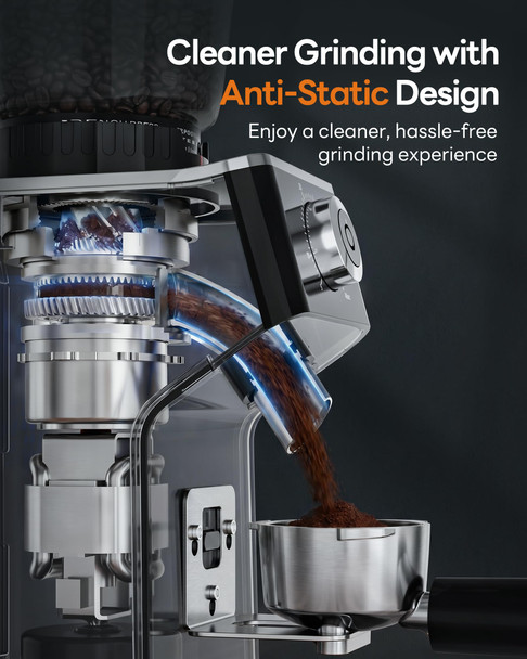 Aromaster Burr Coffee Grinder With 45 Grind SettingsAdjustable 5'40S TimerStainless Steel Conical