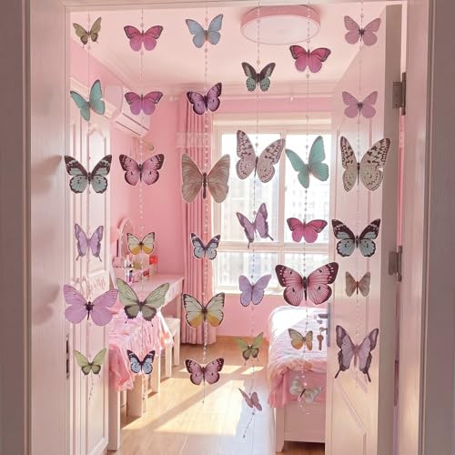 Mifoci Butterfly Beaded Curtain For Doorway 3D Pvc Butterfly With Iridescent Bead 6 Pcs