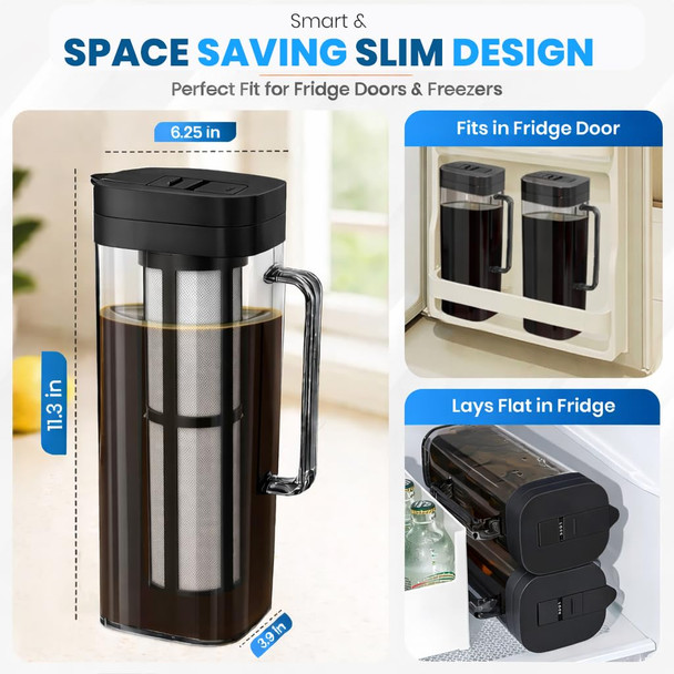 Kitchenprima Slimfit Cold Brew Coffee Maker Leakproof And Fits For Fridge Door 64Oz