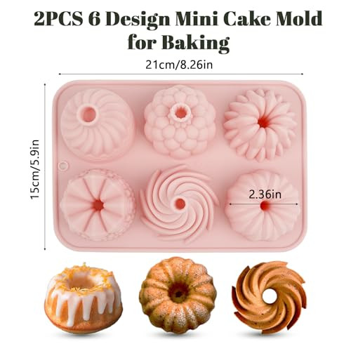 Sxoonking Mini Cake Pans For Baking 6Cavity Fluted Tube Cake Pan NonStick 2Pcs