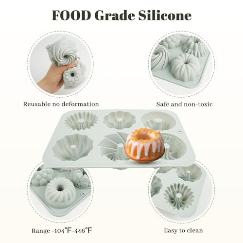 Sxoonking Mini Cake Pans For Baking 6Cavity Fluted Tube Cake Pan NonStick 2Pcs