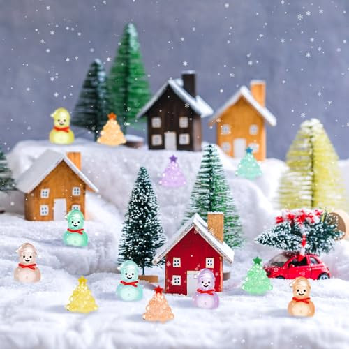 Vertintong Luminous Christmas Tree And Snowman Figurines Glow In Dark Mini Resin 96 Pcs