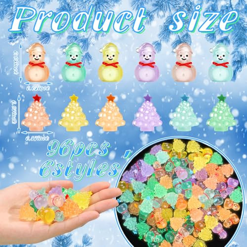 Vertintong Luminous Christmas Tree And Snowman Figurines Glow In Dark Mini Resin 96 Pcs
