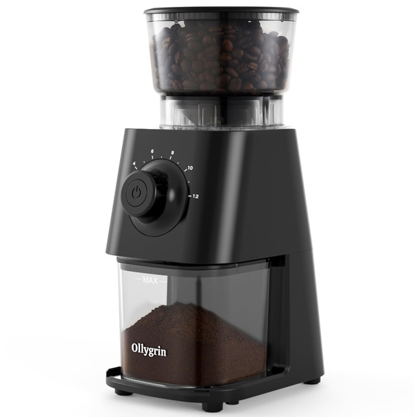 Ollygrin Conical Burr Coffee Grinder Electric Coffee Grinder With 30 Grind SettingsCompact 12 Cups Black