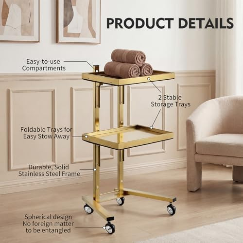 Wemakmak 2Tier Metal Rolling Cart Stainless Steel