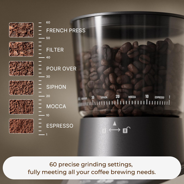 Riosky Burr Coffee Grinder With 60 Settings Electric Conical Bean Grinder With 8 Cup 60 Set