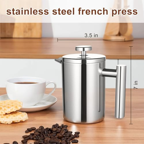Frutpunch French Press Coffee Maker With Scale 304 Stainless Steel French Press 17Oz Stainless Steel