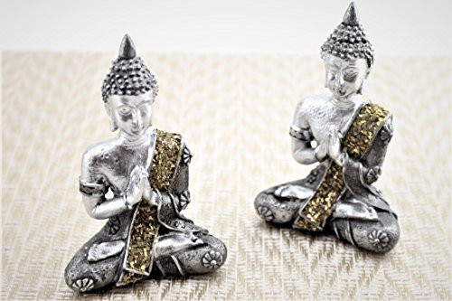 We Pay Your Sales Tax Pair Of Small Feng Shui 4 Tall Thai Praying Meditating Silver Silver