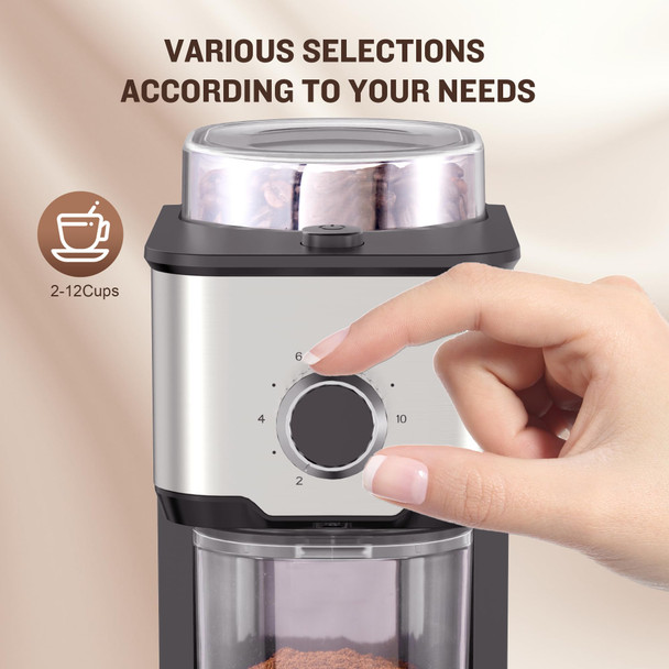 Aychiro Burr Coffee Grinder Adjustable Coffee Bean Grinder Electric With 14 Grinding 12 Cups