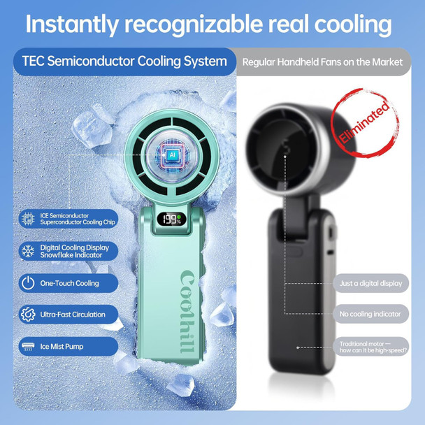 Coolhill Pro Handheld Portable Fan With Ice Cooler: 199Speed 5500Mah Rechargeable Handheld Green