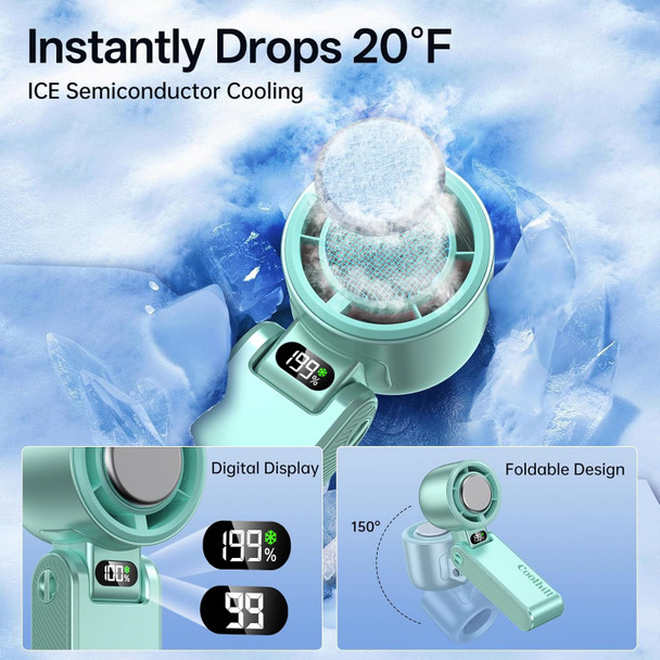Coolhill Pro Handheld Portable Fan With Ice Cooler: 199Speed 5500Mah Rechargeable Handheld Green