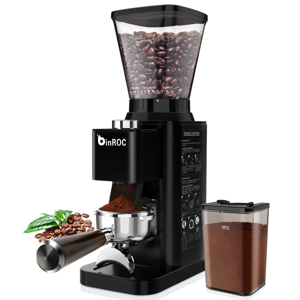 Binroc Electric Conical Burr Coffee Grinder With 48 Grind Settings 35S Timer 51Mm Black