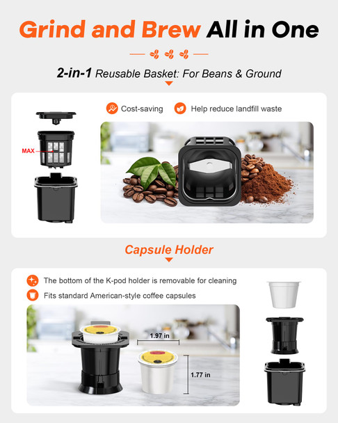 Horavie Single Serve Coffee Maker With BuiltIn Grinder Fast Brew 6 Single 16Oz Black