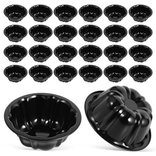 Meyeyaia Mini Bundt Cake Pan Nonstick Small Fluted Cake Pan Carbon Steel 4 Inches 24 Pcs