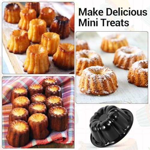 Meyeyaia Mini Bundt Cake Pan Nonstick Small Fluted Cake Pan Carbon Steel 4 Inches 24 Pcs