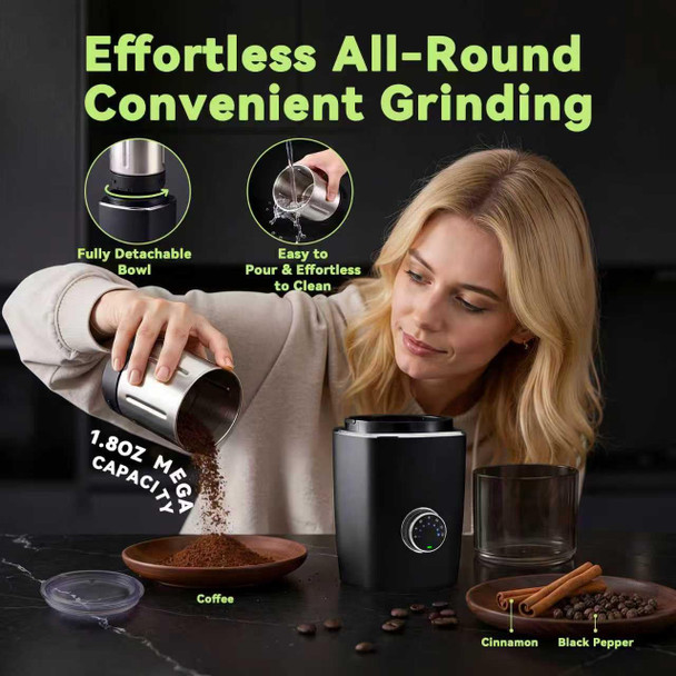 Eyomo Electric Coffee Grinder For Coffee Beans Spices And Herbs Adjustable Grind 1.8 Oz Black