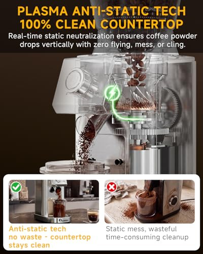 Iagreea Conical Burr Coffee Grinder 48 Grind Settings 450Rpm LowSpeed AntiStatic Precision Stainless Steel