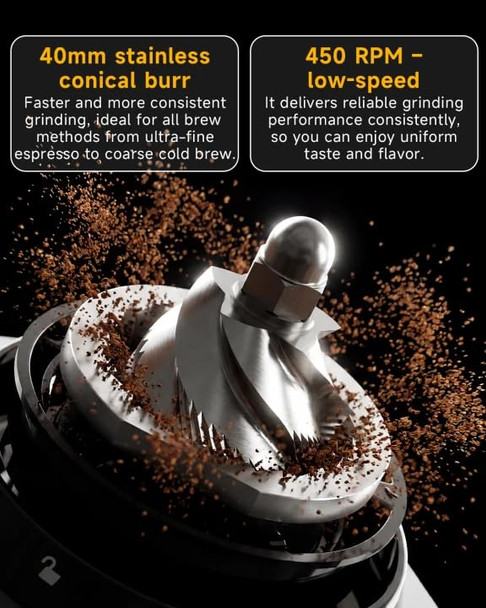 Iagreea Conical Burr Coffee Grinder 48 Grind Settings 450Rpm LowSpeed AntiStatic Precision Stainless Steel