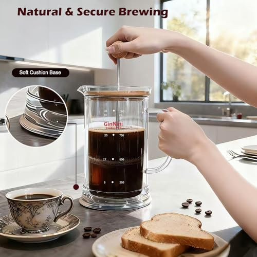 Ginnini Plastic French Press Coffee and Tea Maker 34Oz