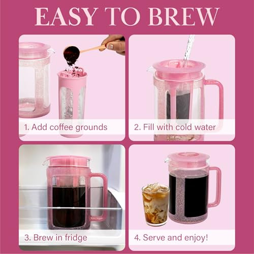 Paris Hilton Cold Brew Coffee Maker Durable Borosilicate Glass Carafe With Stainless Steel 1.6 Quart Stainless Steel