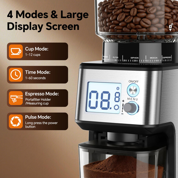 Novalife Conical Burr Coffee Grinder 51 Precise Grind Settings Automatic Coffee Grinder 12 Cups