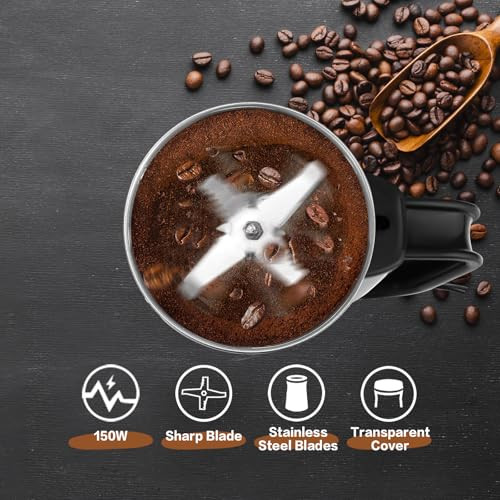 Lac Laichy Electric Coffee Grinder and Spice Grinder Fast Grinding With Stainless Steel 150W Stainless Steel
