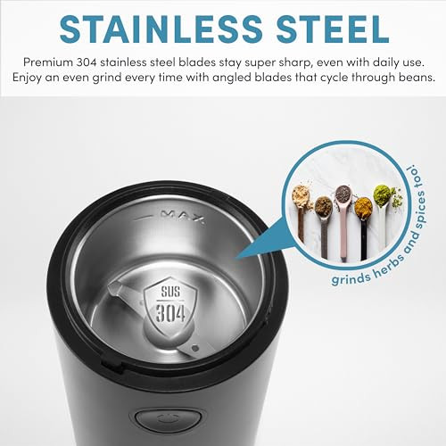 Aroma Housewares Mini Coffee Grinder And Electric Herb Grinder With 304 Stainless 40 G Stainless Steel