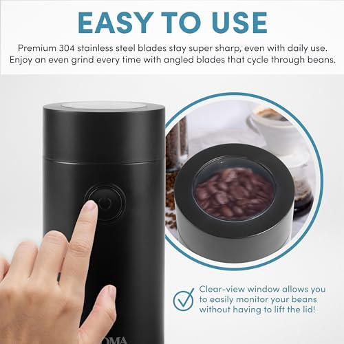 Aroma Housewares Mini Coffee Grinder And Electric Herb Grinder With 304 Stainless 40 G Stainless Steel