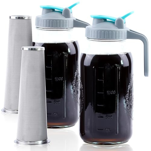 Gmsweet Cold Brew Coffee Maker Wide Mouth Mason Jar Iced Coffee Maker 64 Oz 2 Set