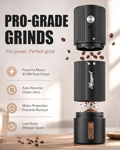 Homepert HighSpeed Portable Electric Coffee Grinder With 1600Mah Rechargeable Battery 7Core Stainless Stainless Steel
