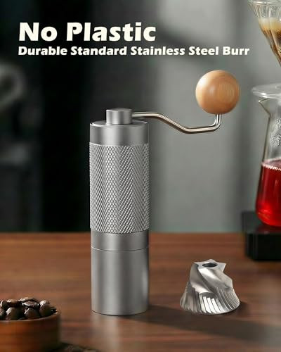 Rsoilch Pro Manual Coffee Grinder Stainless Steel Conical Burr With Adjustable Settings.Portable Stainless Steel