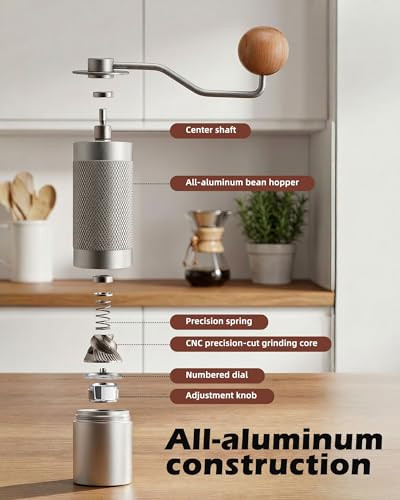 Rsoilch Pro Manual Coffee Grinder Stainless Steel Conical Burr With Adjustable Settings.Portable Stainless Steel