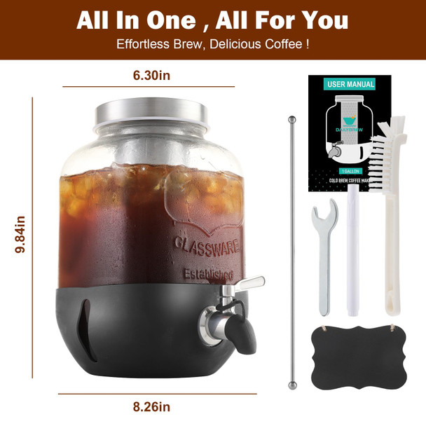 Dailybrew Cold Brew Coffee Maker Iced Coffee Maker With Stainless Steel Filter 1 Gallon Stainless Steel