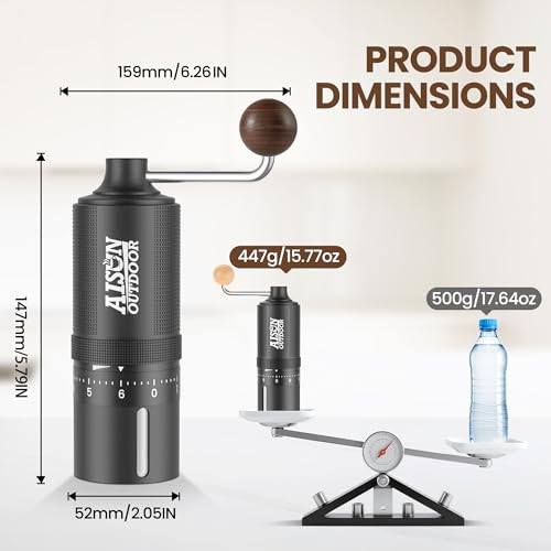 Aisunoutdoor Portable Manual Coffee Grinder With Ceramic Conical Burr Stainless Steel Axle Stainless Steel