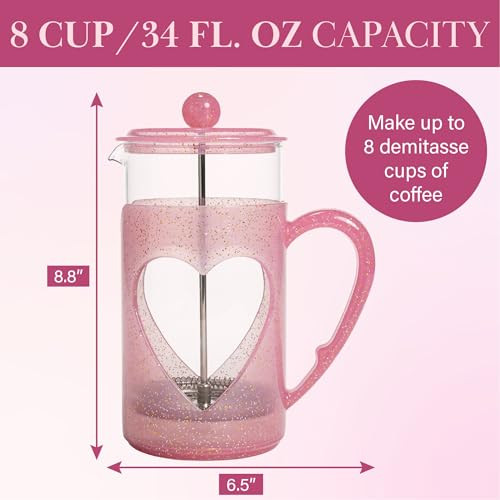 Paris Hilton 8Cup French Press Coffee Maker Durable Borosilicate Glass With Stainless Steel Stainless Steel