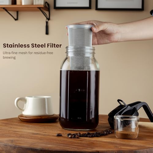 Zhengyaoyang Cold Brew Coffee Maker Glass Pitcher With Mesh Filter Mason Jar 64 Oz