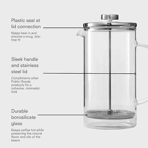 Public Goods French Press Coffee Maker 34 Oz Stainless Steel