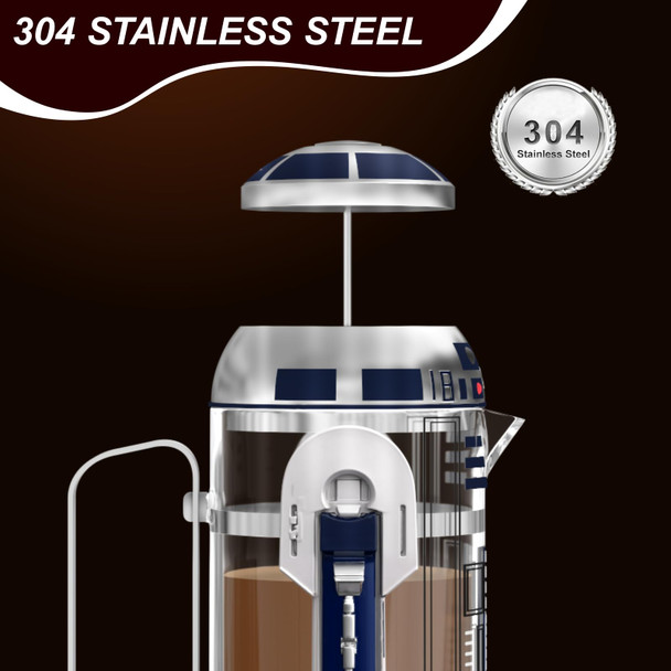 Teenkon French Press Insulated 304 Stainless Steel Coffee Maker Robot R2D2 Hand 32 Oz Stainless Steel