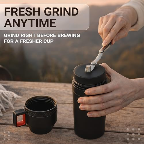 Granatan AllInOne Manual Burr Coffee Grinder Cup And Portable Brewing Kit Stainless Stainless Steel