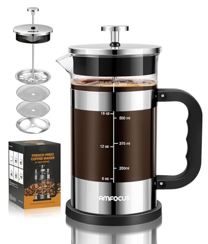 Amfocus French Press Coffee Maker 4Level Filtration System Premium HeatResistant Borosilicate Glass 21 Oz