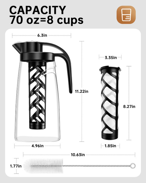 Yurick Cold Brew Coffee Maker Bpa Tritan Pitcher Iced Coffee Maker 70 Oz Black
