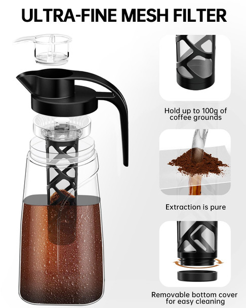 Yurick Cold Brew Coffee Maker Bpa Tritan Pitcher Iced Coffee Maker 70 Oz Black