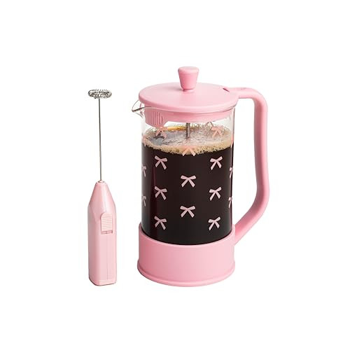 Paris Hilton Bow Design French Press And Frother Coffee Set Includes A Pink